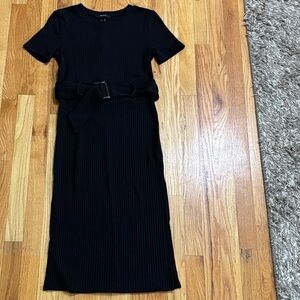 Forever 21 Black Ribbed Midi Dress with Belt